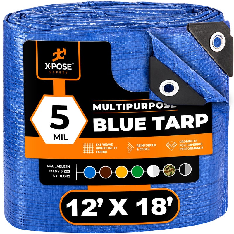 xpose safety Better Blue Poly Tarp 12' x 18' - Multipurpose Protective Cover - Lightweight, Durable, Waterproof, Weather Proof - 5 Mil Thick Polyethylene - by Xpose Safety - Image 1